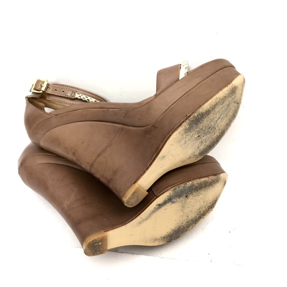 Rachel Zoe Brown Leather & Snakeskin Wedge Sandals - Picture 8 of 8